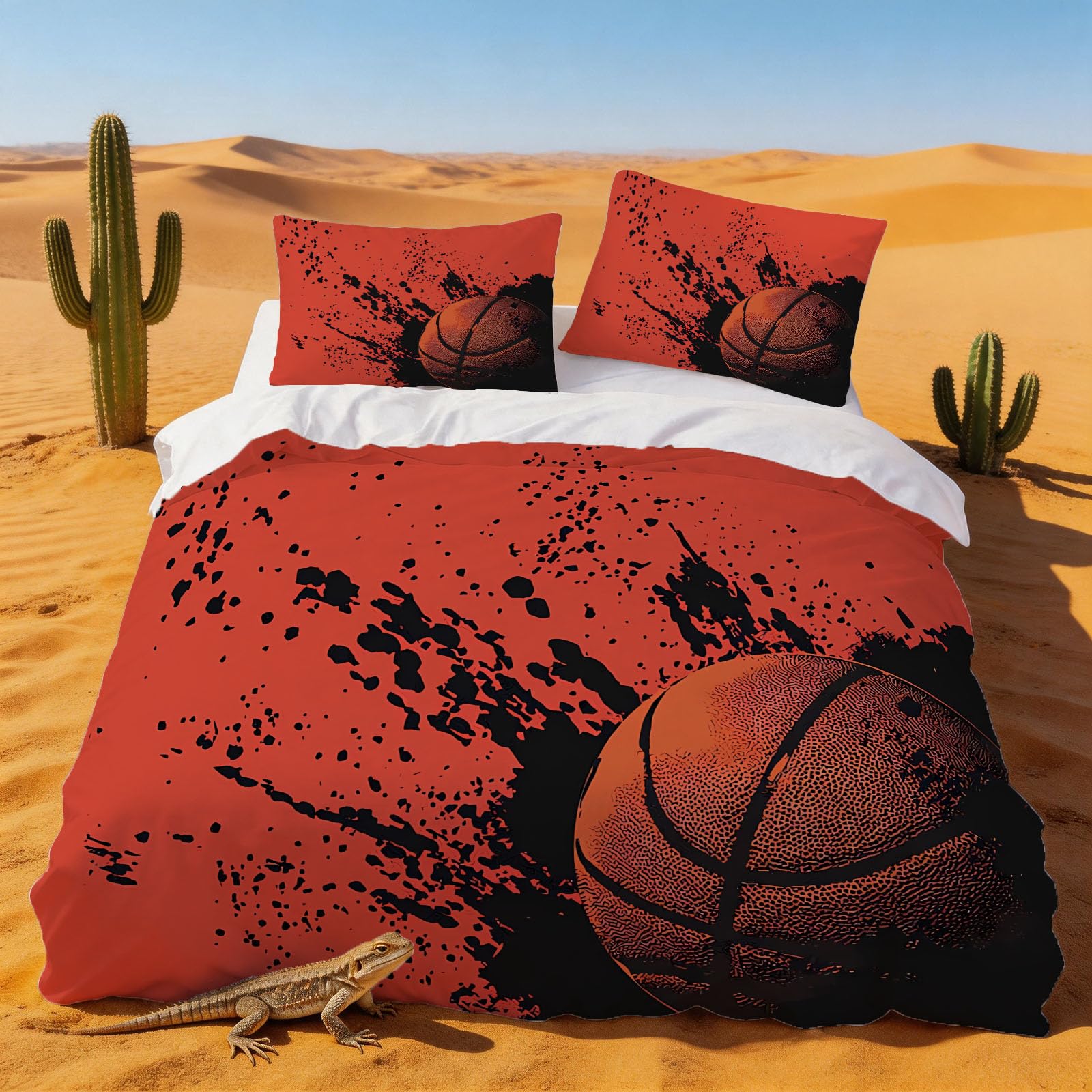 Housse de couette basket 220x240 douce et sans repassage pour lit double de sportifs