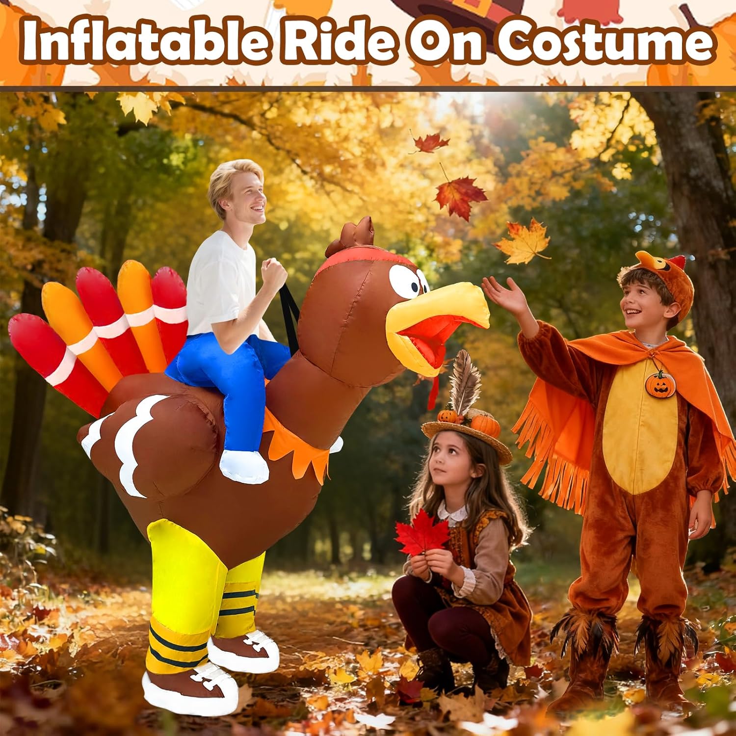 Camlinbo Inflatable Turkey Costume for Adults Thanksgiving Funny Turkey Rider Costumes Built-in Blower Sporty Turkey Trot Inflatable for Men Women Thanksgiving Party Suit Cosplay Parade