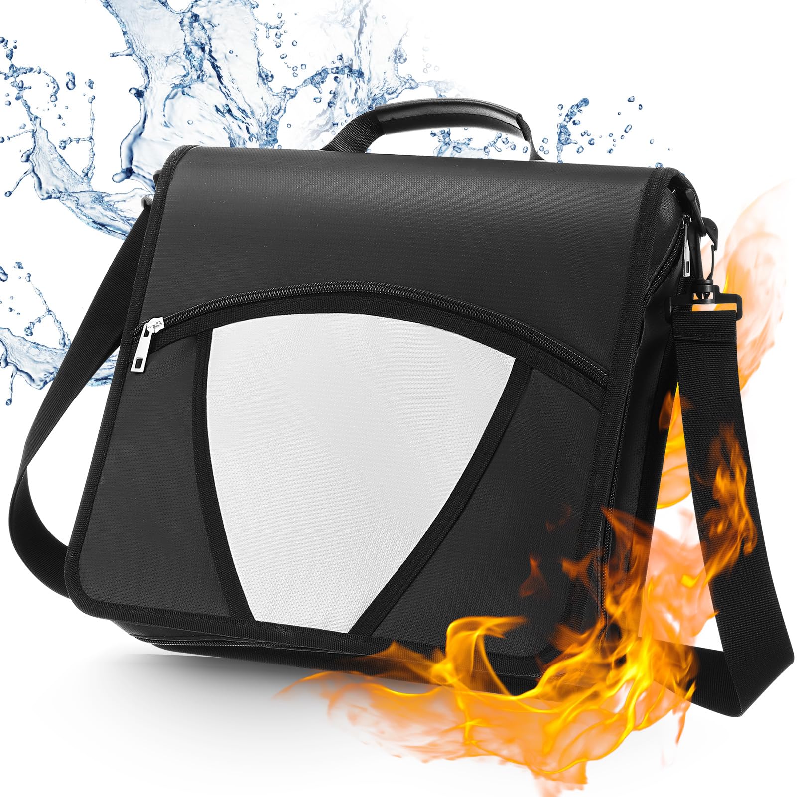 Henoyso Fireproof 3 Ring Binder - 3 Inch O-Ring, 600 Sheets Capacity Zippered with Expanding File, Handle & Shoulder Strap, Multiple Pockets, Portfolio Binder for Office, Black & White