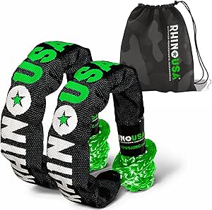 Rhino USA Synthetic Shackle Rope Tow Rope (2 Pack) - 1 Cm X 55 Cm Shackle Rope - 14.200 Kg (MIN) Minimum Breaking Resistance - Offroad Recovery Strap For Trucks Agriculture Forestry