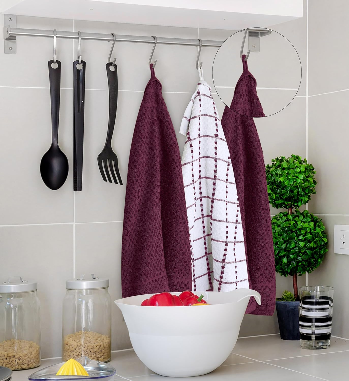 Utopia Towels - Kitchen Towels 12 Pack, 15 x 25 Inches, 100% Ring Spun Cotton Super Soft and Absorbent Linen Dish, Tea and Bar Towels Set, Burgundy