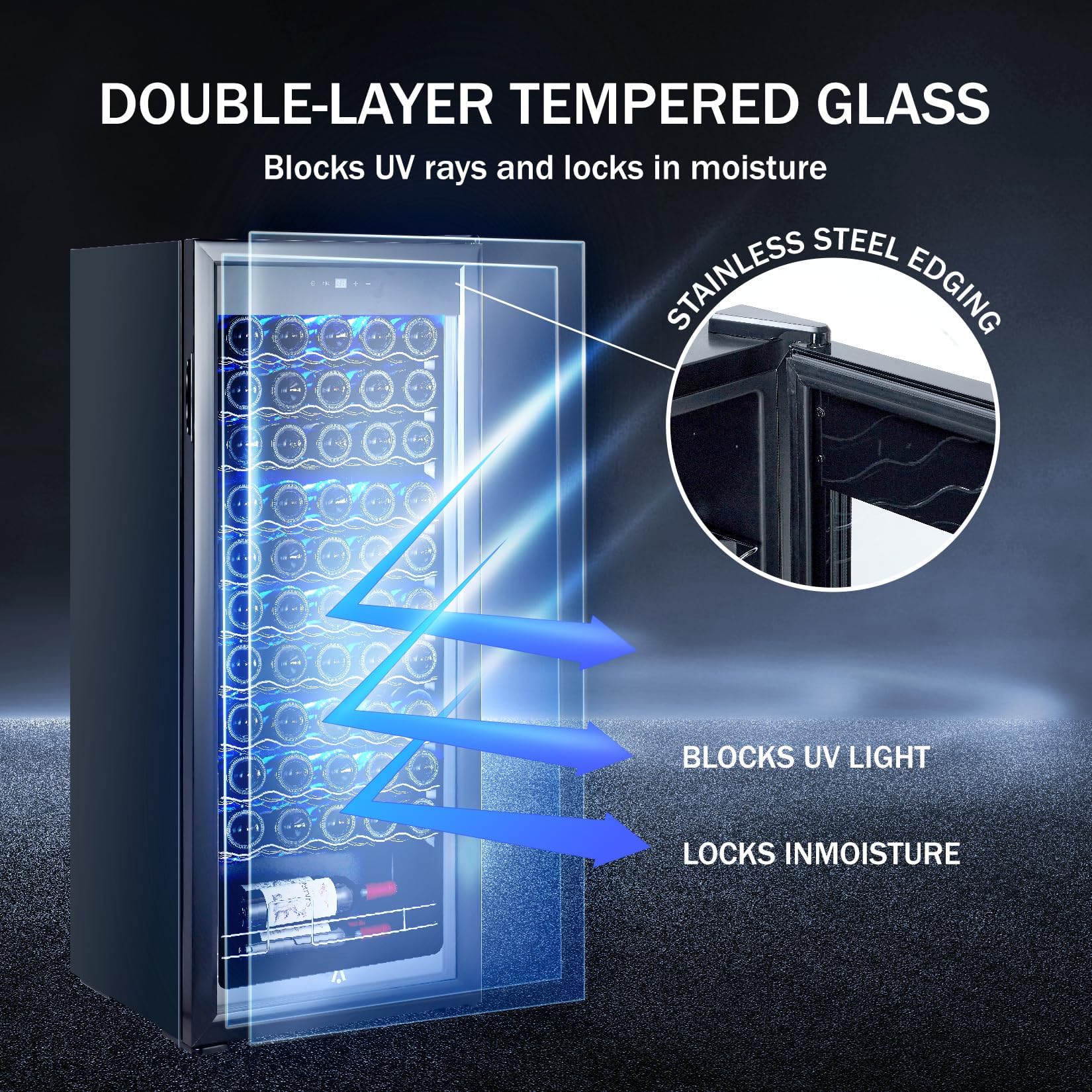 Garveetech 55-Bottle Beverage Refrigerator Countertop Wine Cooler With Glass Door, Adjustable Shelves & Digital Temperature Display, 41-64℉, Mini Fridge For Wine, Beer, Soda, Drinks For Home, Office on Fridge.com - View 6
