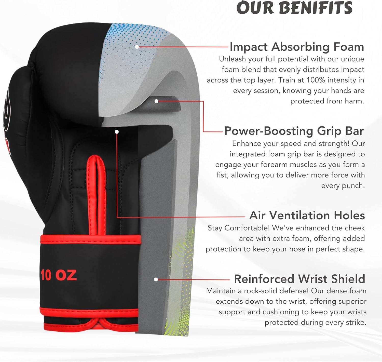 PSS Boxing Gloves for Kids/Youth Training Sparring, Kickboxing, Muay Thai, MMA, Heavy Punching Bag Mitts Focus Pads Workout Durable PU Leather, High-Density Foam Padding 4 6 8 10 Oz