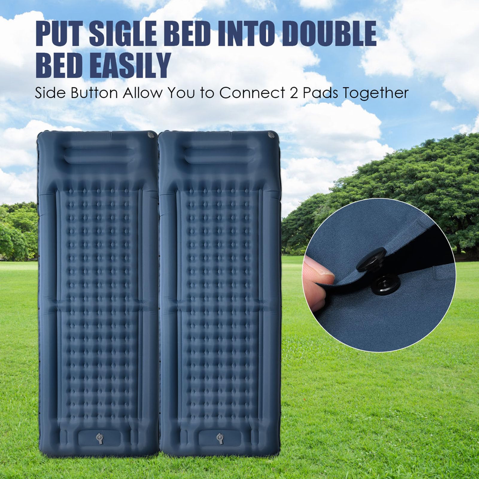 Inflatable Camping Sleeping Pad with Pillow, Comfortable 4 Inch Inflated Thickness for Backpacking Hiking Beach and Other Outdoor Activities (Blue)