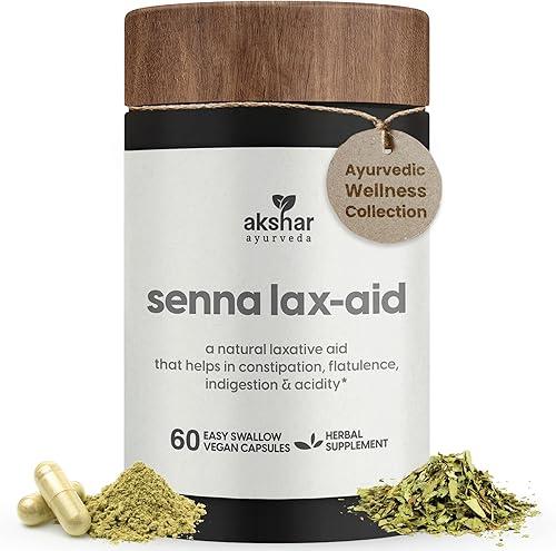 AKSHAR Ayurveda - Senna Lax Aid - Alivio del estreñimiento y laxante a base de hierbas - Suplemento natural de hinchazón, gas, indigestión y