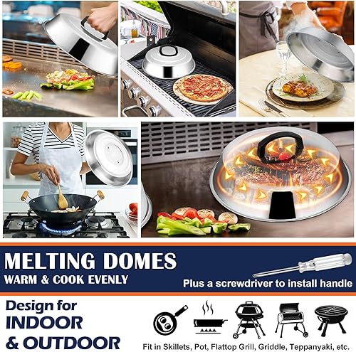 Miniatura 3 de Joyfair - Juego de 18 accesorios para parrilla, kit de espátula de acero inoxidable para barbacoa al aire libre Teppanyaki camping, incluye cúpula