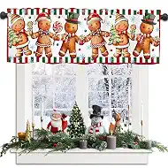 Christmas Valances for Windows, 54 x 18 Inch Gingerbread Kitchen Curtains | Machine Washable, Durable Polyester, Drapes Beautifully, Christmas Kitchen Living Room Bedroom Decor