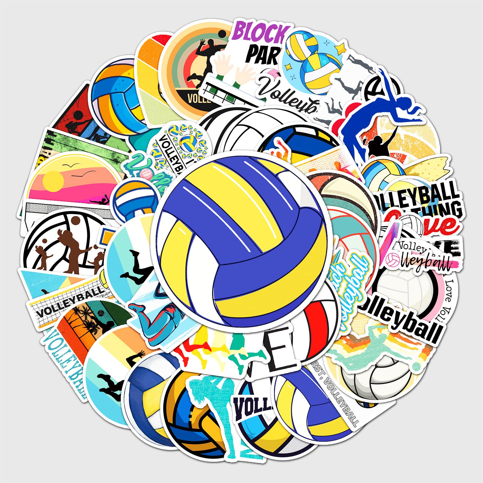 Bric dodo Lot de 50 autocollants de volleyball pour ordinateur portable, voiture, scrapbooking, téléphone, skateboard, valise, bagages, vélo, filles, adultes et enfants