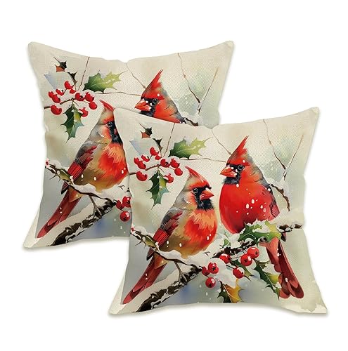 Fahrendom Winter Cardinal Decorative Throw Pillow Covers 18 x 18
