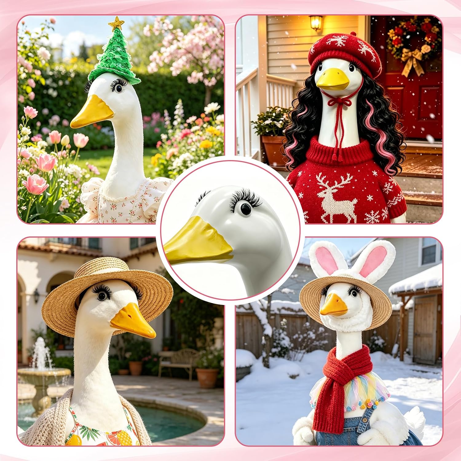 7 Pairs Porch Goose Outfits Eyelash for 17inch 23inch Porch Goose Statue, Black 3D False Eyelashes for Porch Geese Clothes Costume Patio Yard Outdoor Decor Goose Accessories DIY