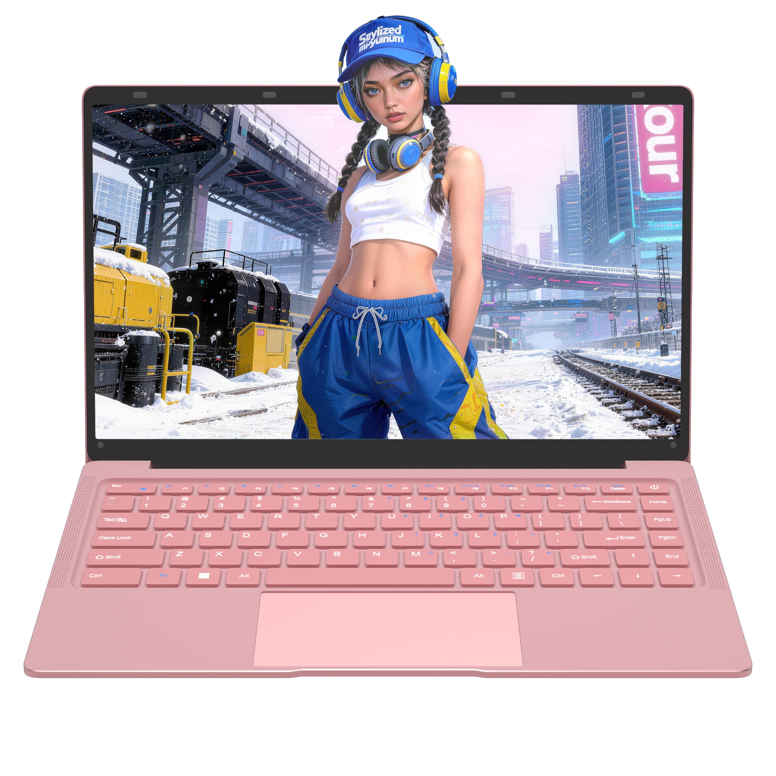 Amita 14 Inch Lightweight Laptop for Everyday Use, Full HD Display, 8GB Memory & 512GB Storage, Pink Portable Notebook for Study, Home and Travel