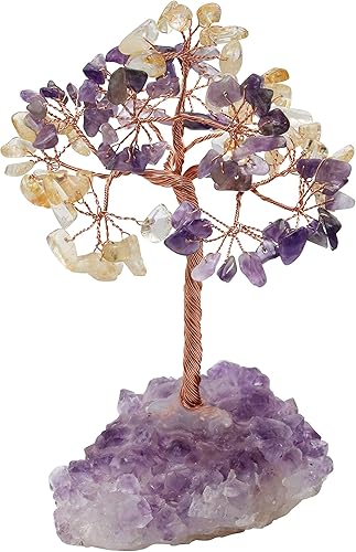 Miniatura 9 de Árbol de la vida con piedras preciosas de amatista, citrina, base amatista natural, alambre de cobre bonsái de energía positiva, feng shui, dinero,