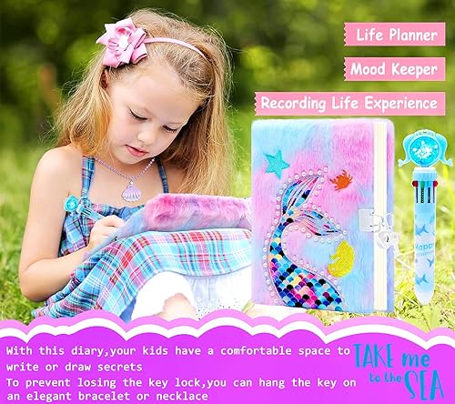 Miniatura 6 de Diario de sirena para niñas con kit de cerradura y llaves. Diario secreto de Princess Diaries para niñas, regalos de Navidad. Bonitos suministros