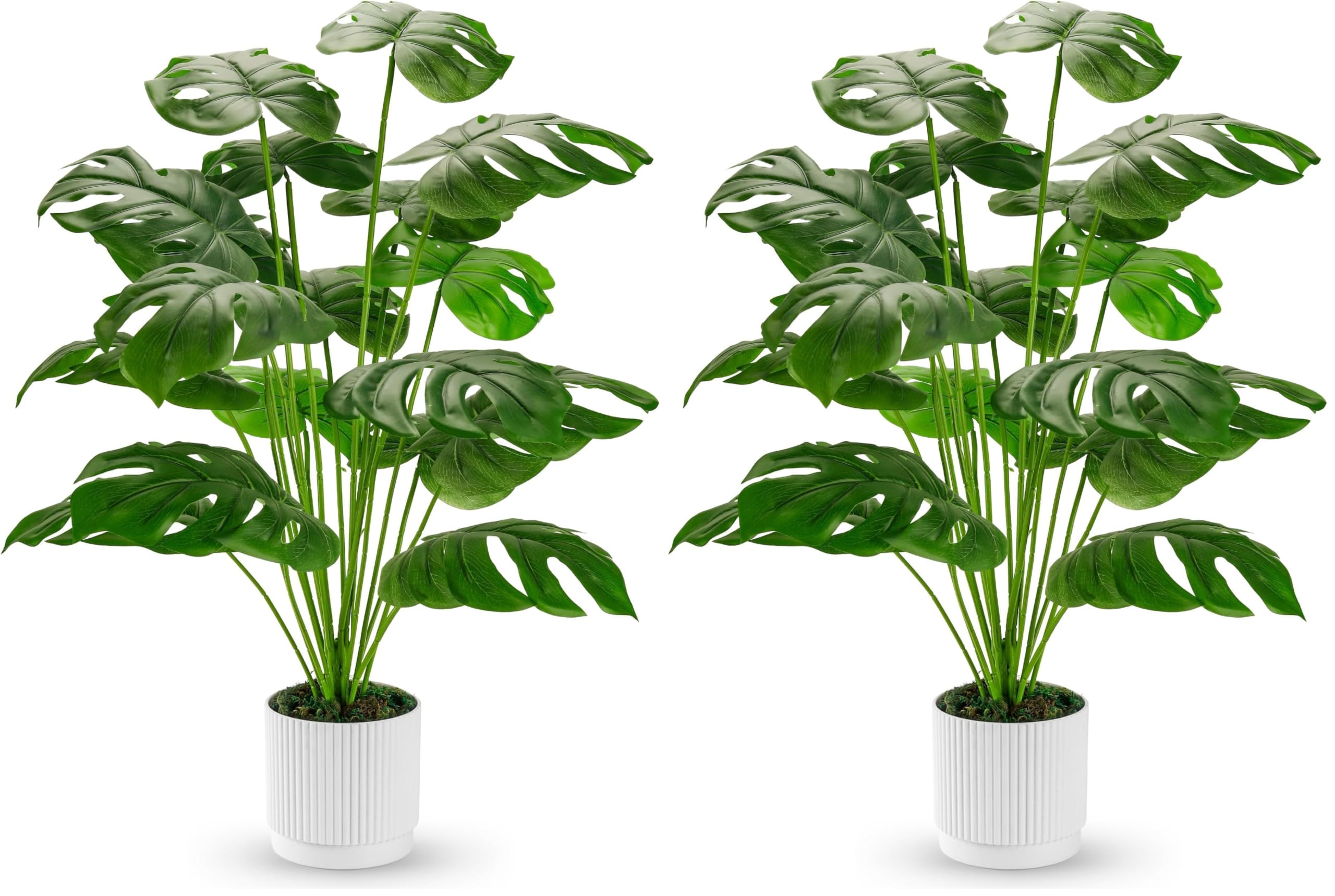Der Rose 28" Fake Plants Large Artificial Monstera Faux Potted Plants Indoor Tall for Outdoor Living Room House Floor Front Porch Tree Decor (Pack of 2)