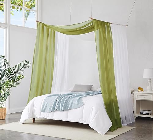 Miniatura 5 de Warm Home Designs Juego de 2 cortinas de cama con dosel verde azulado en tamaño de 55 x 288 pulgadas. 2 cortinas de toldo para cama King se pueden