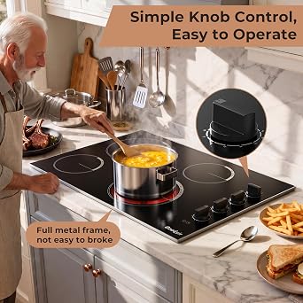 Electric Cooktop 29.13 Inch - 4 Burner Built-in(29.13x19.3) Electrical Stovetop 7400W, 30 Inch Radiant Electric Stove with Glass Protection Metal Frame, Auto Shut Off, 220-240V Hard Wired