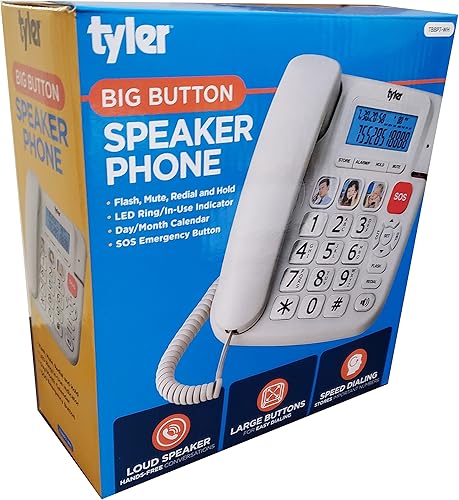 Miniatura 6 de Tyler Teléfono de botón grande para teléfono fijo de personas mayores - Timbre fuerte para personas con discapacidad auditiva - Dail de velocidad en