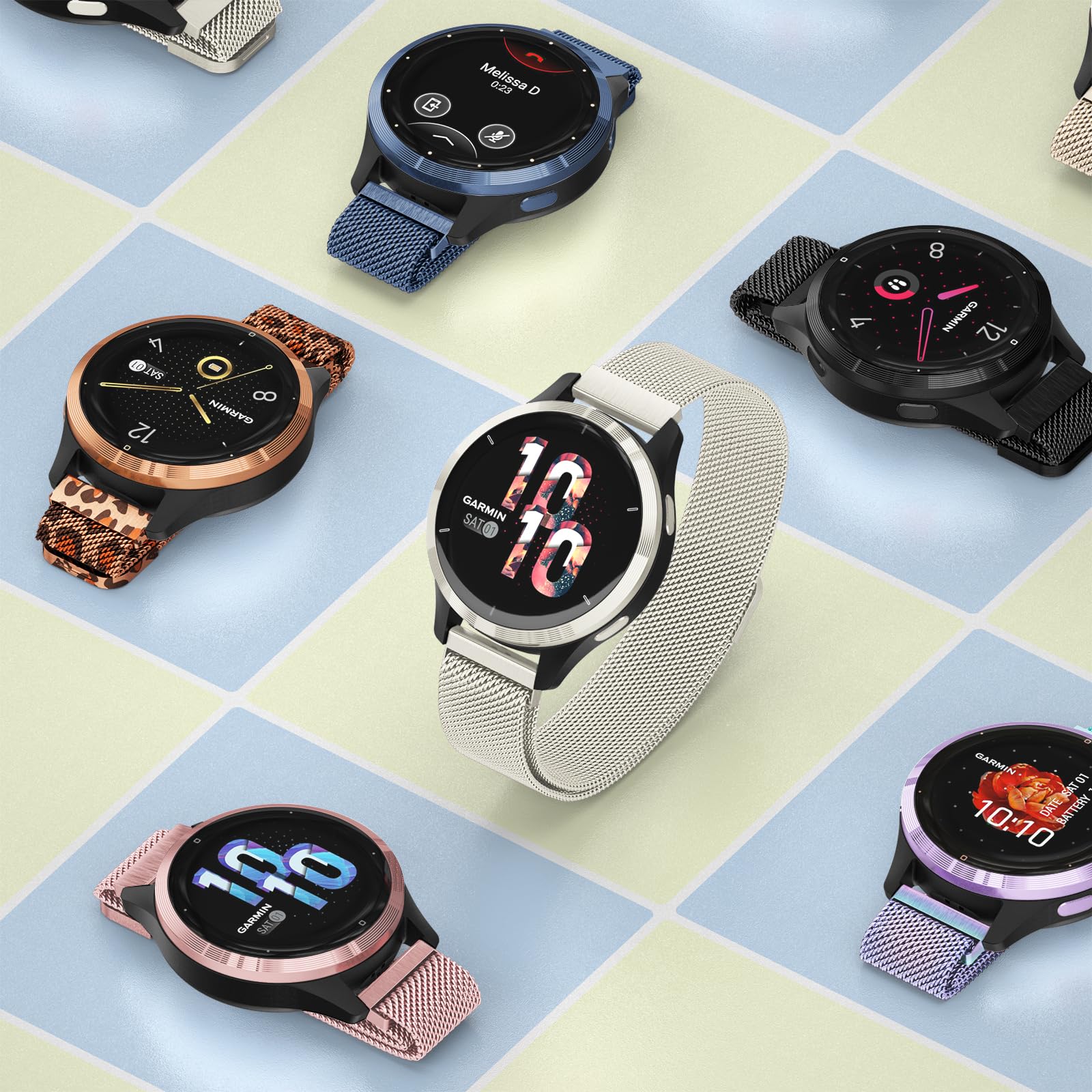 Amzpas Bransoletka do zegarka Garmin Vivoactive 4S/Venu 3S/Venu 2S / Vivomove 3S, dla kobiet i mężczyzn, 18 mm, stal nierdzewna, metalowa bransoletka zamienna do Garmin Forerunner 255S/265S