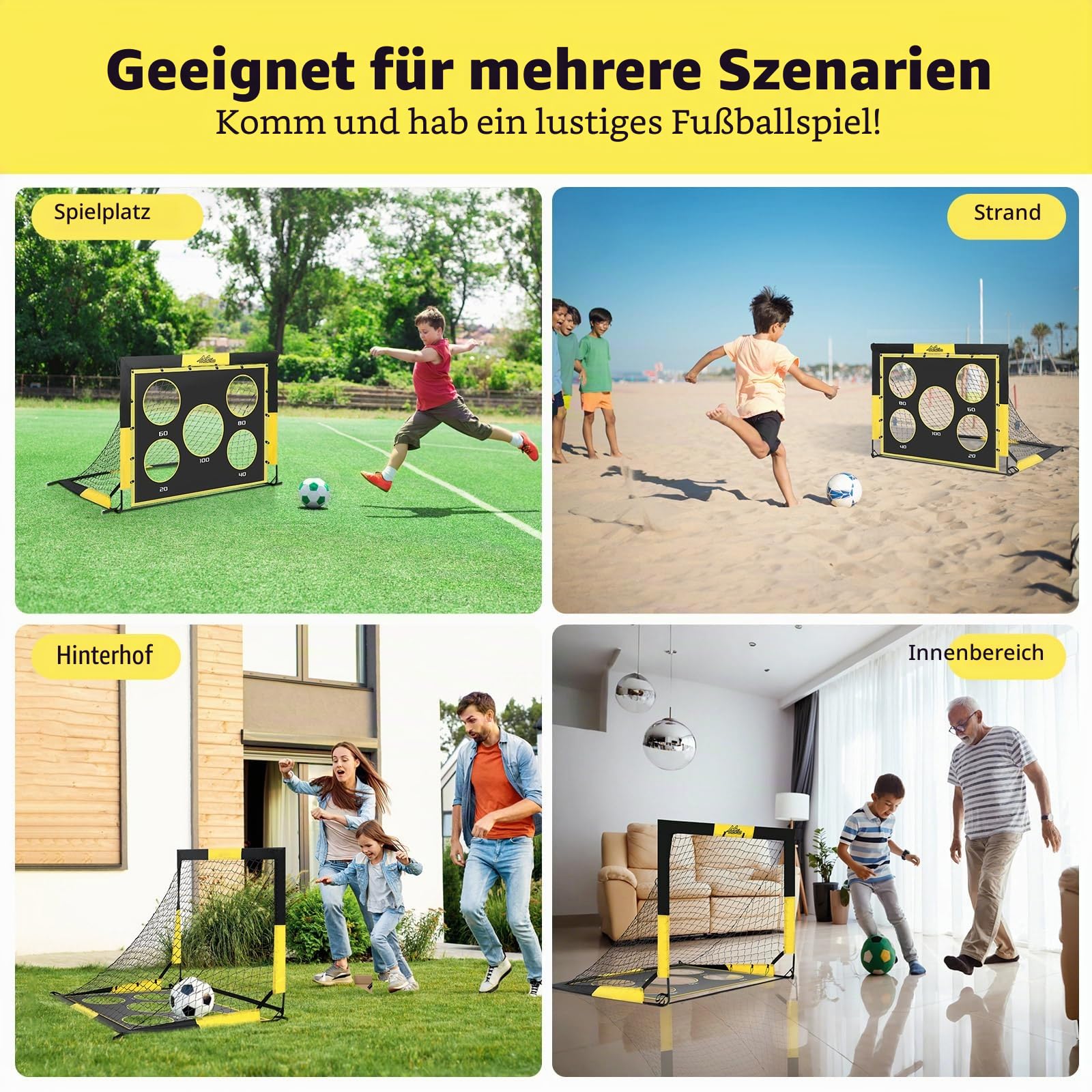 MoKo Fußballtore für den Garten, Großes Pop-up-Tornetz mit Zieltafel, Tragbare Fußballtrainingsausrüstung für Kinder zum Üben, Outdoor-Sportspiel