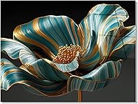 Bosfori Golden Elegant Flower Tempered Glass Wall Art - Horizontal Modern Decor for Living Room Bedroom Office