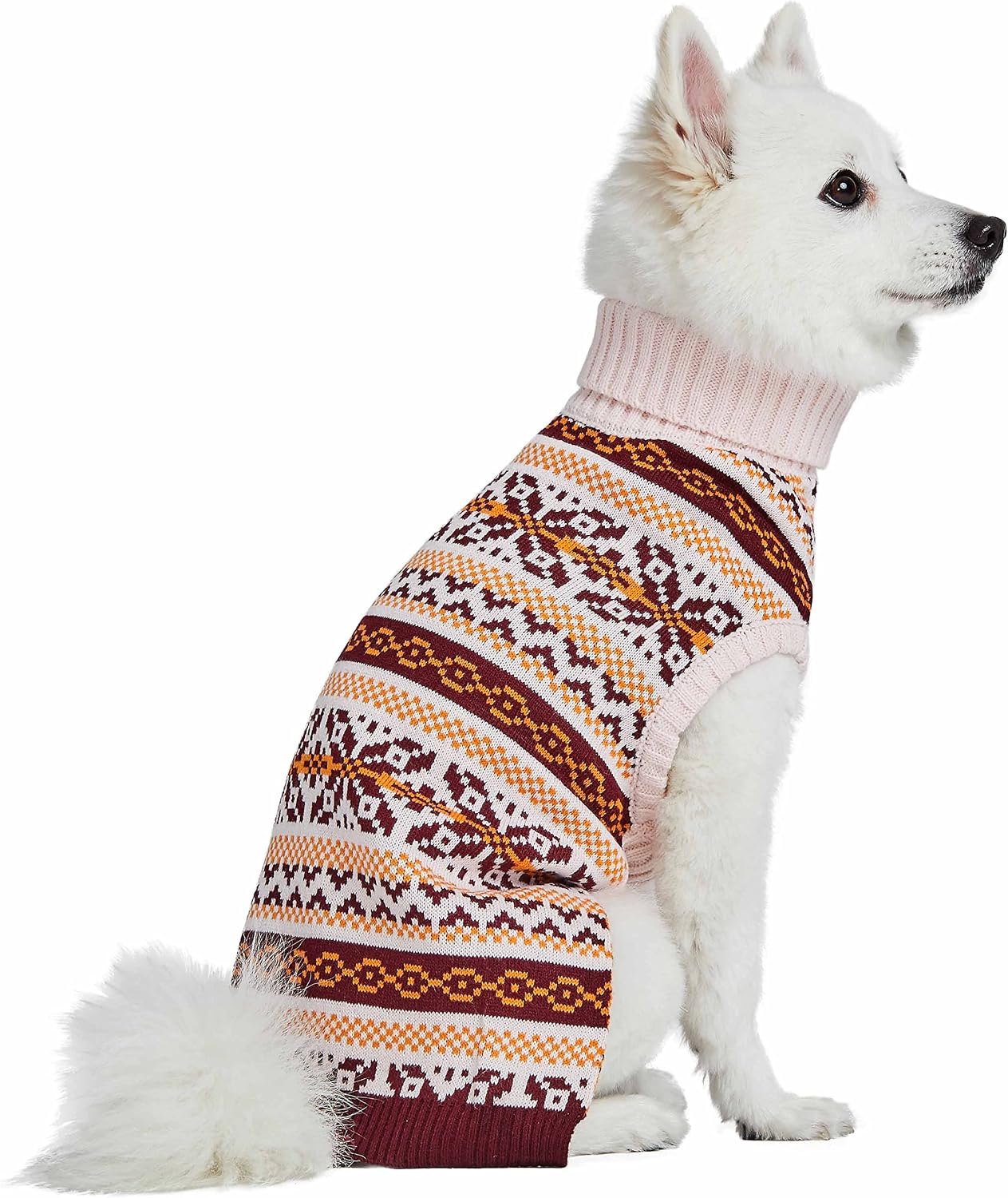 Blueberry Pet Artisan Everyday Turtleneck Fair Isle Fall Winter Pullover Dog Sweater in Beige, Back Length 36cm - Image 4