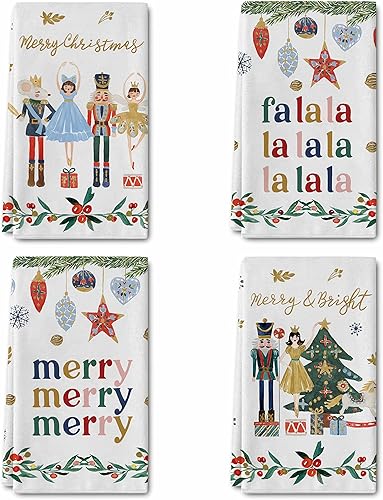 Whaline Toallas de cocina de cascanueces de Navidad 18 x 28 pulgadas acuarela de soldado de Navidad toalla de té para secar a mano toalla de té para