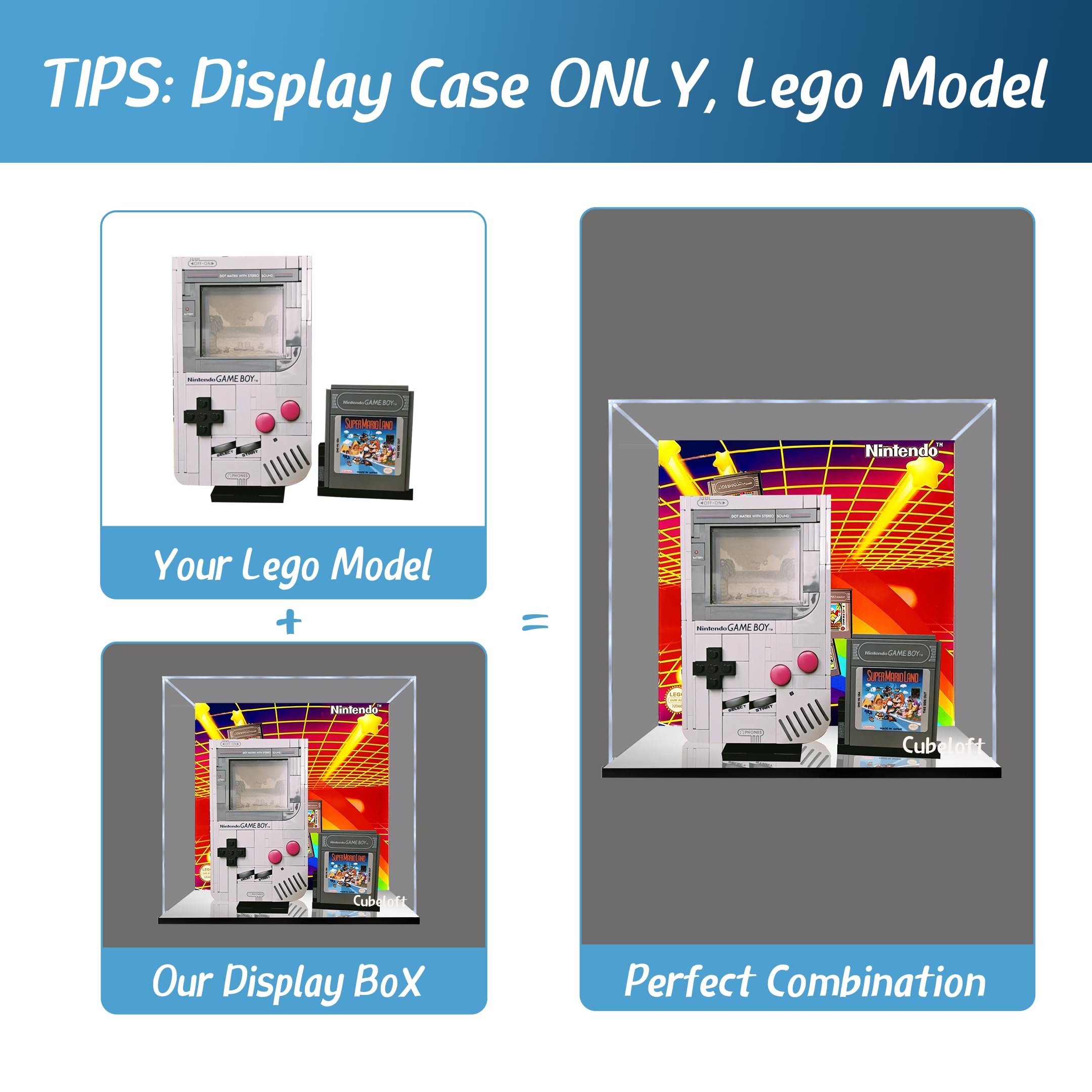 Vetrina in acrilico per Lego 72046 Game Boy Game Boy, scatola trasparente antipolvere, solo vetrina, compatibile con Lego 72046 (spray posteriore+specchio A)
