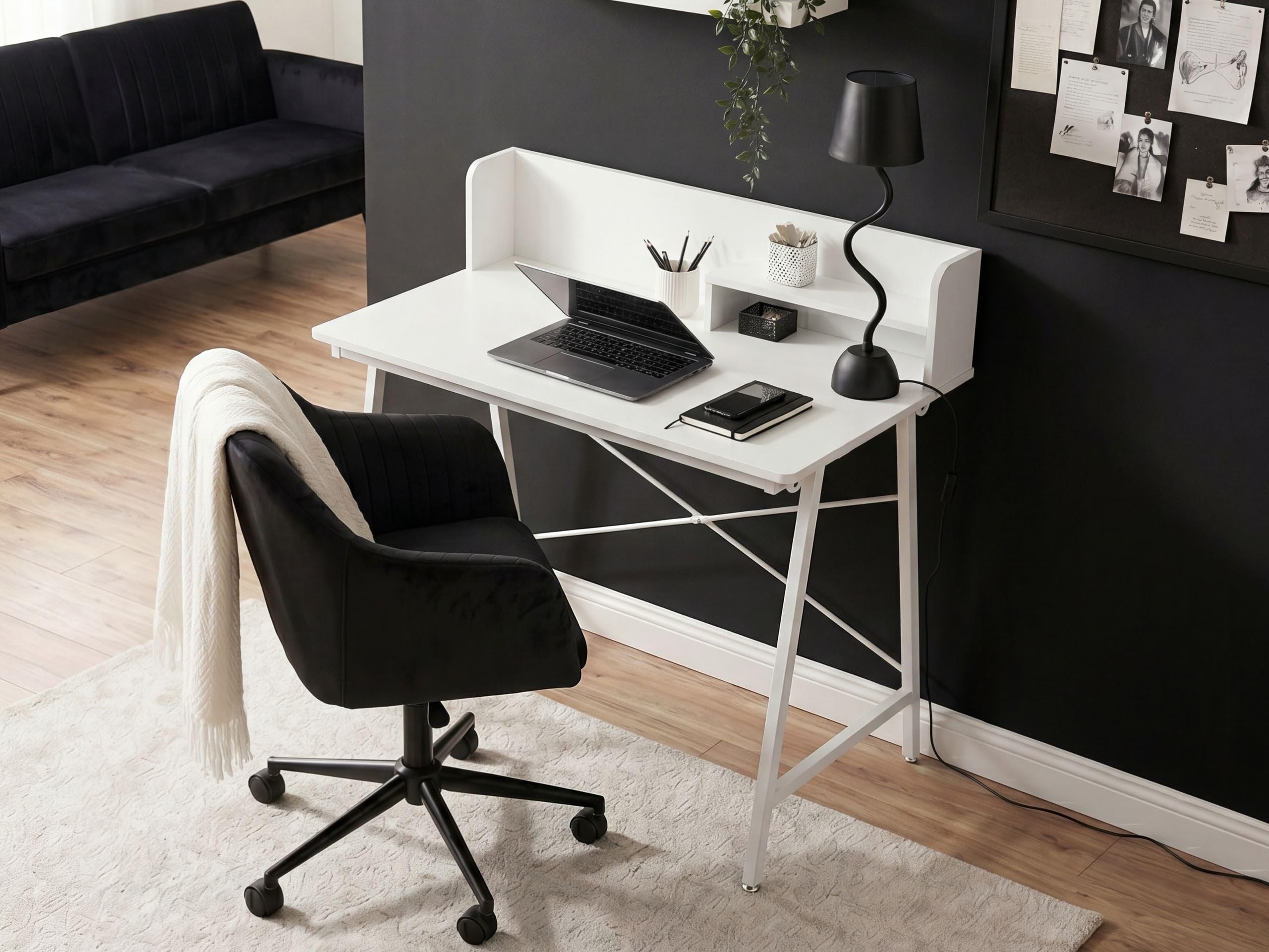 Beliani Bureau Moderne avec Plateau Inclinable Table à Dessin Pieds en Fer Crochets pour Câbles Blanc Aland