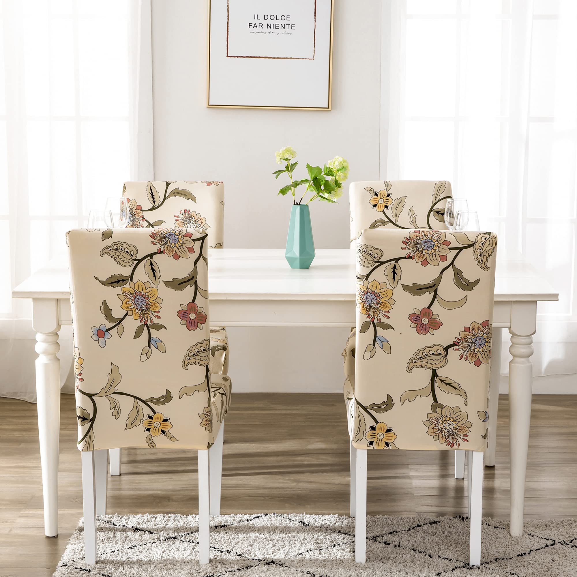 Coprisedie con Schienale 4/6 Pezzi, Elasticizzati Jacquard Lavabile Moderno, Copri Sedia per Moderna Sala da Pranzo Hotel Ristorante (H, 4 Pezzi)