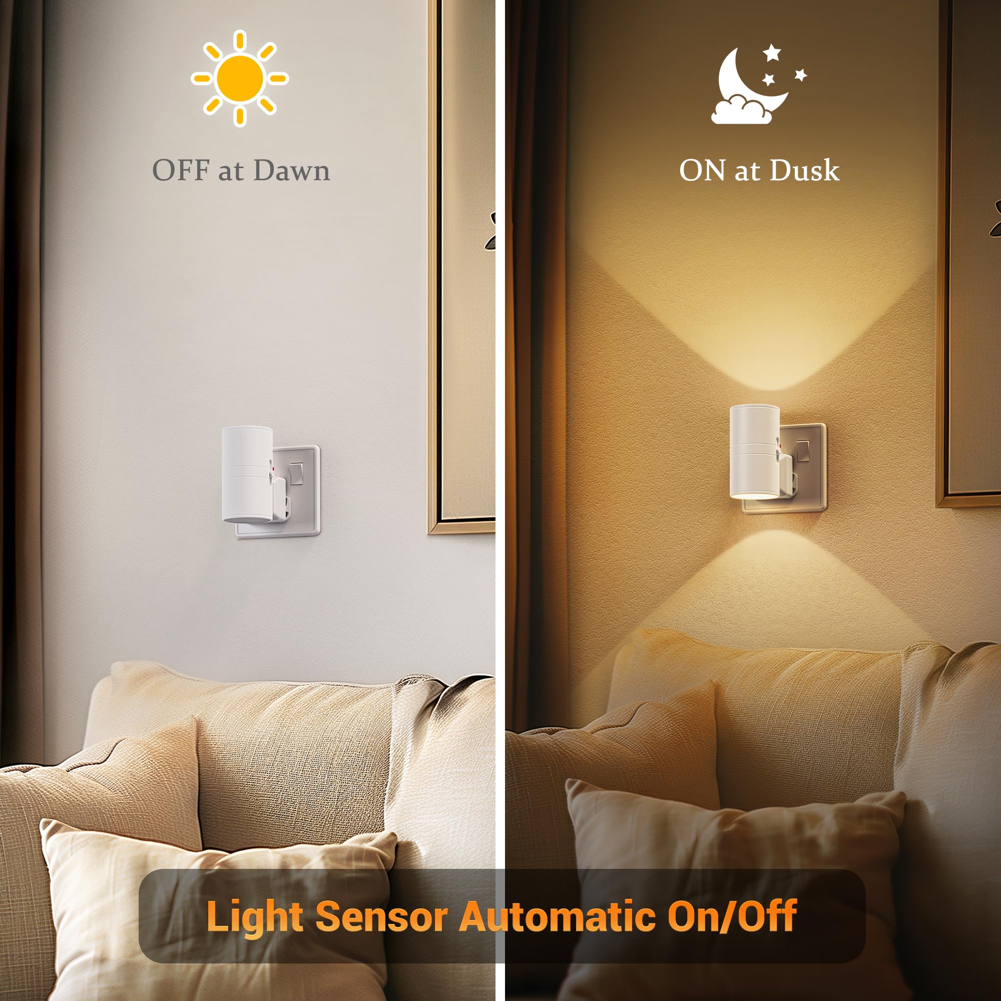 JandCase Night Light, Night Light Plug in Wall with Dusk to Dawn Sensor, 0-100LM Adjustable Brightness, 3000K Warm White - Image 3