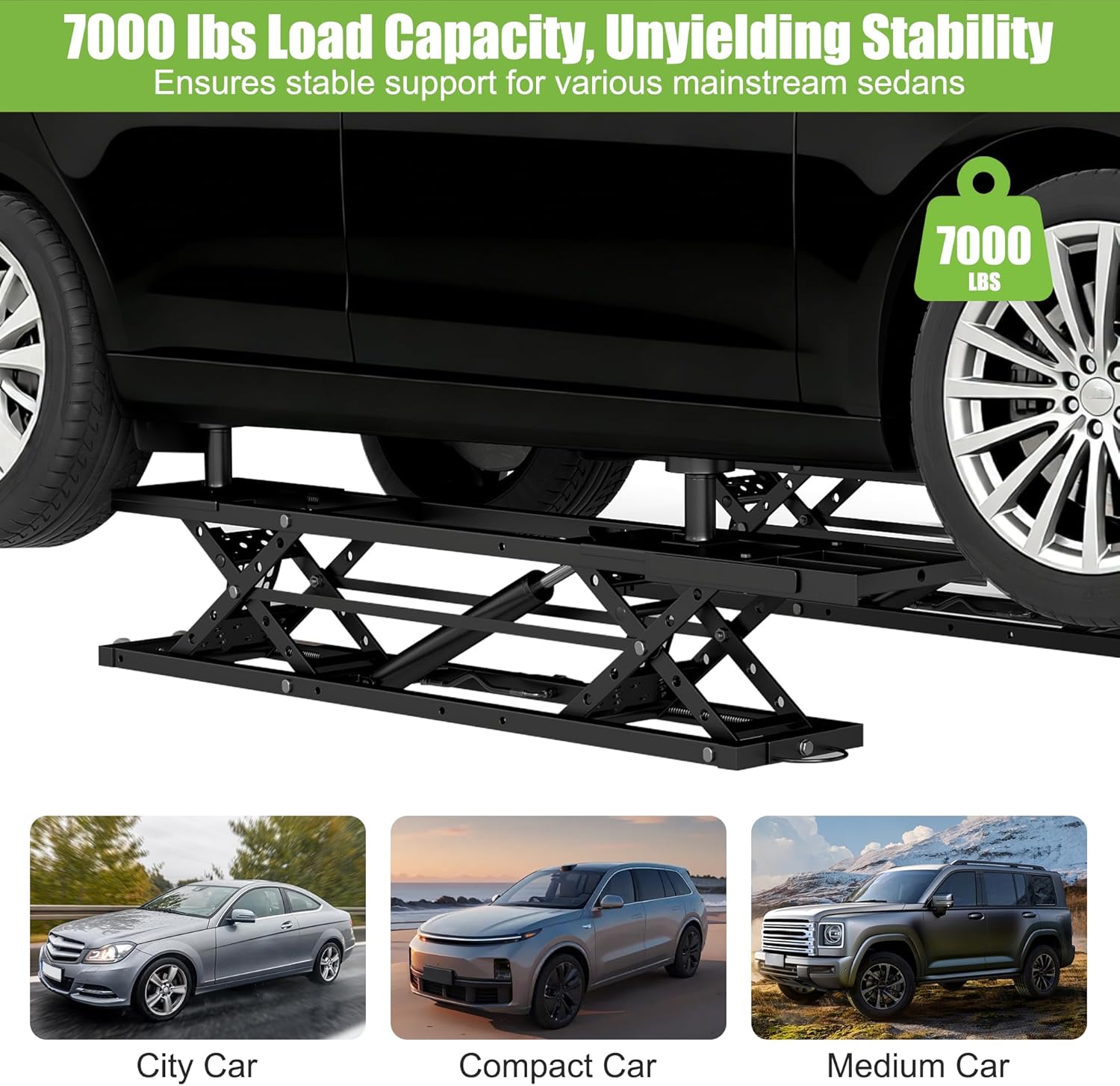 Real Relax 7000 LBS Portable Car Lift, Heavy Duty Quick Jack with 26.8" Max Height, Extended-Length Plates, 120V Power Unit，for Cars, SUVs, Light Trucks, Shop Use or Garage, Black