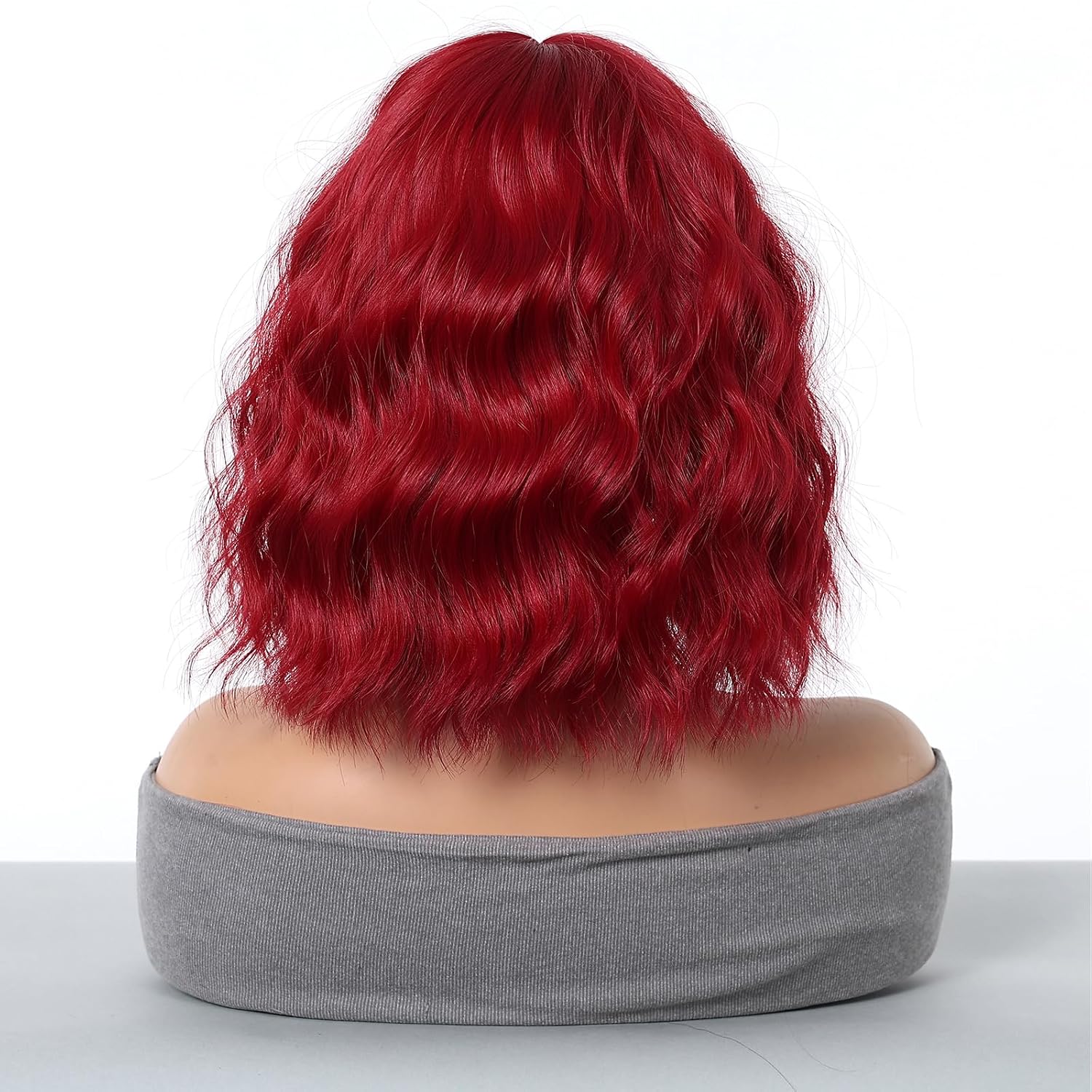 incohair 12 Inches Wine Red Wig with Bangs Women Short Curly Wavy Bob Wig Shoulder Synthetic Halloween Party Wigs Wig Cap Included
