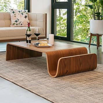 Mid-century Modern Coffee Table, Creative Bentwood End Table Minimalist Sofa Side Table for Bedroom Living Room, Stable & Durable Solid Wood Construction103x70x28cm41x28x11inch, Walnut