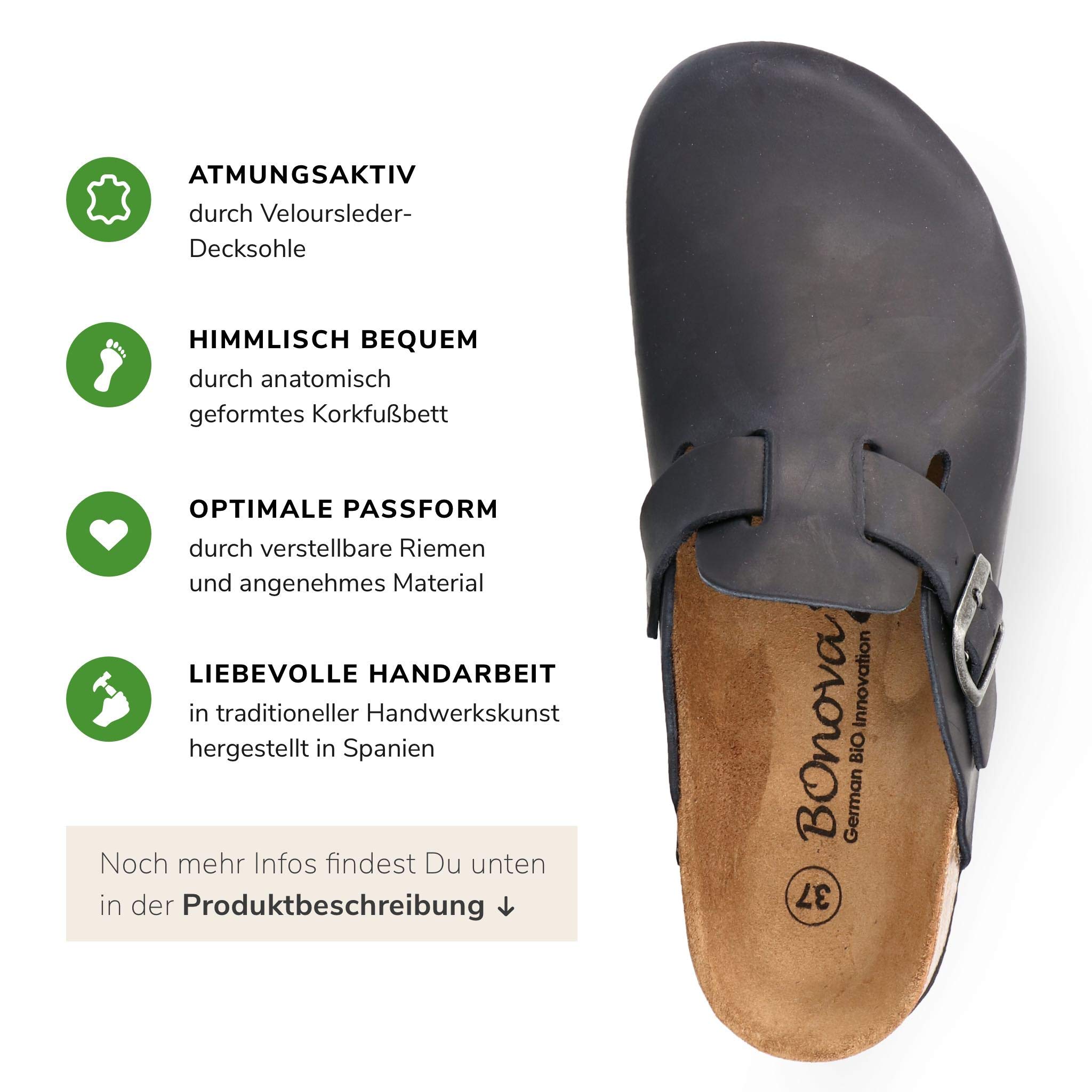 BOnova Pantoufles pour homme en cuir véritable de haute qualité. Confortables, durables et fabriqués dans l'UE.