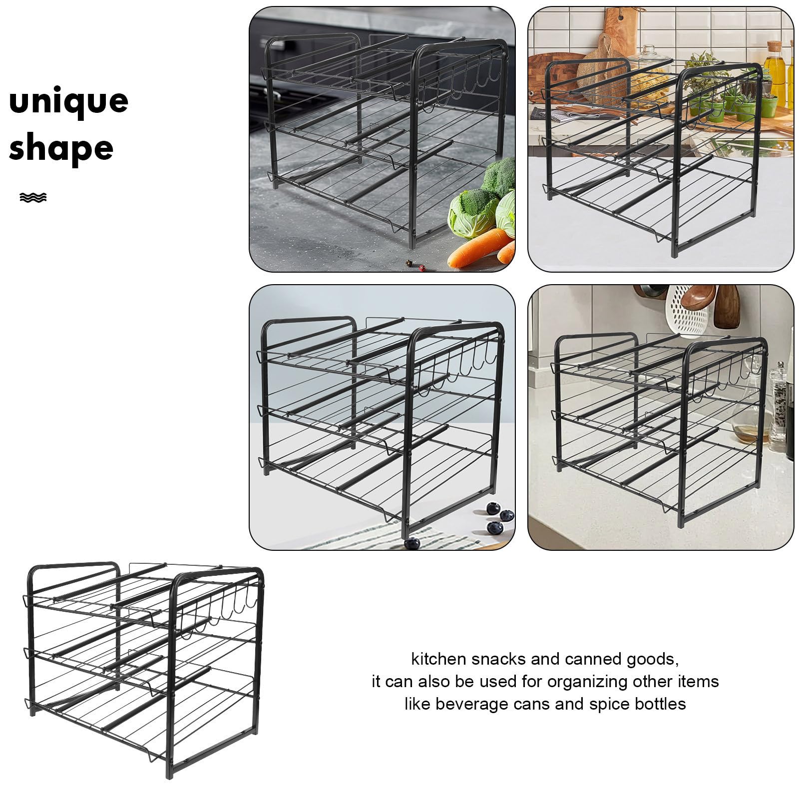 Toyvian 3 stöckiger Edelstahl Vorratskammer Organizer für Küchen Snacks und Konserven Stapelbar und Verstellbar für Verschiedene Dosen für Speisekammer und Küchenschrank