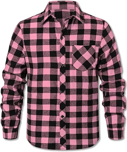 Vista 2 de Cromoncent - Camisa casual de franela a cuadros con botones para hombre