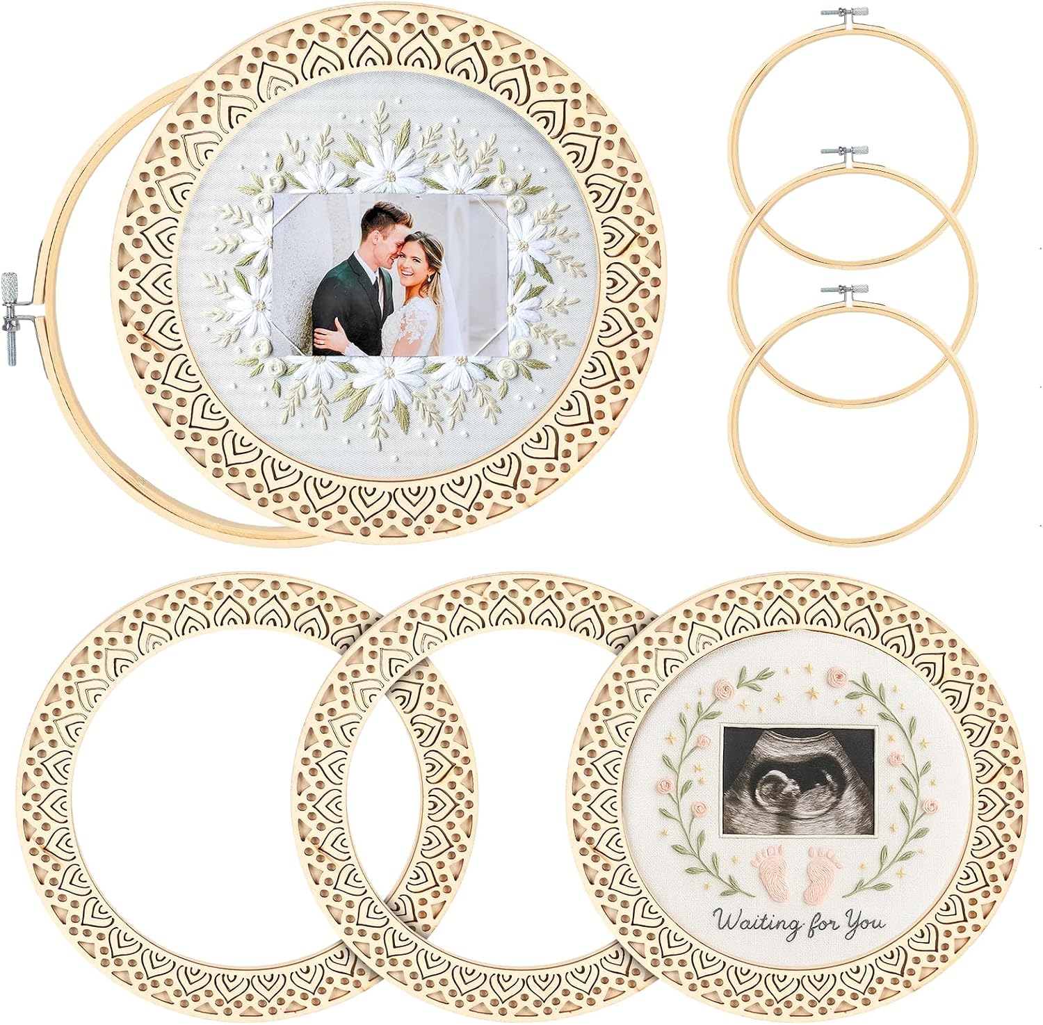 Kuabiz 8 Pcs Wood Embroidery Hoop Frame with Embroidery Hoops 8 Inch Heart Shaped Wooden Display Frame and Hoops for Finished Cross Stitch Craft Projects, Sewing & Decorative Ornaments