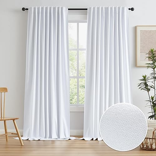 KEQIAOSUOCAI Cortinas opacas de lino blanco para sistema de pista de sala de estar, cortinas plisadas para puerta de patio de granja, cortinas con
