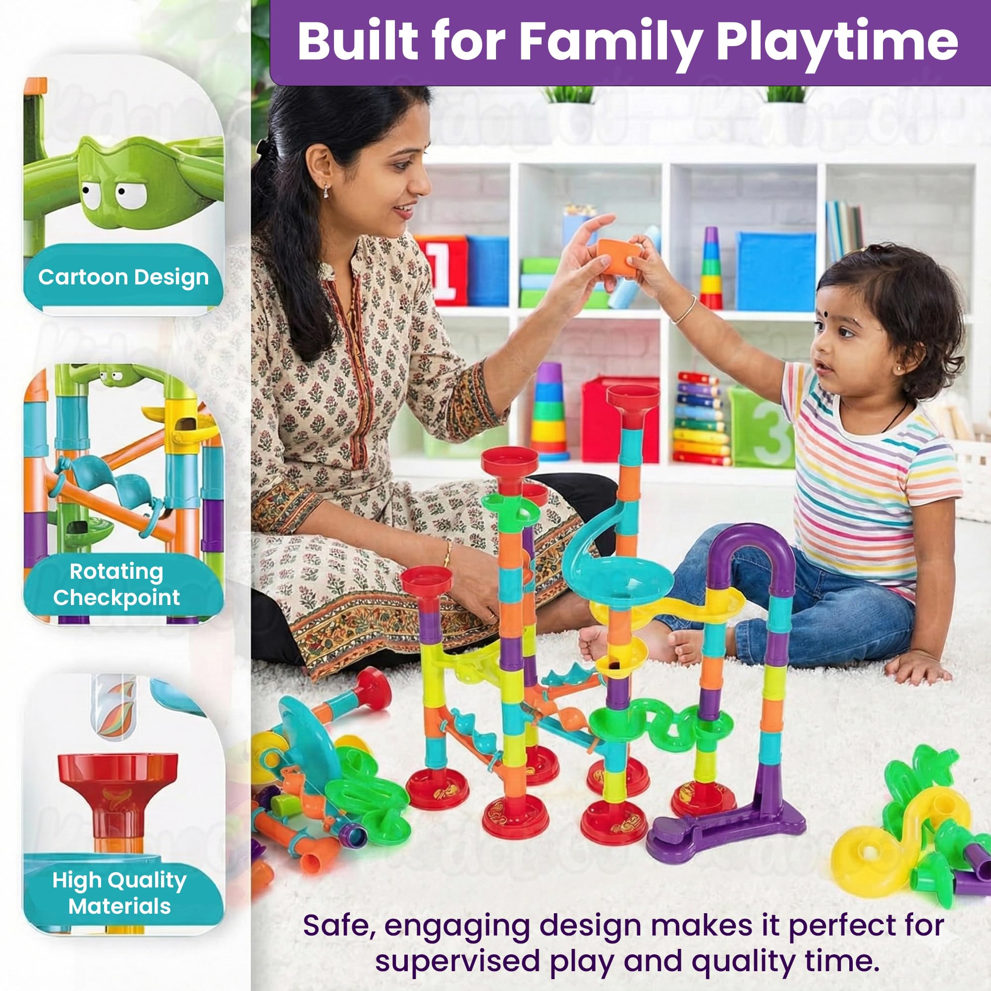 Kidology 3D Marble Run DIY Construction Building Blocks Toys for Kids Marble Race Track Play Set Assemble Tower Toy STEM Educational Toys Gift for Kids (Marble Run Track, 113 PCs) 4