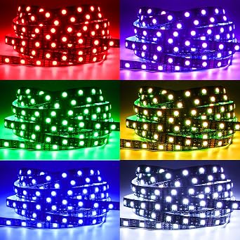 5M RGB LED Strip Light 12V Black PCB Board 5050 IP20 300 LEDs for Bedroom, Kitchen Decoration [Energy Class F]