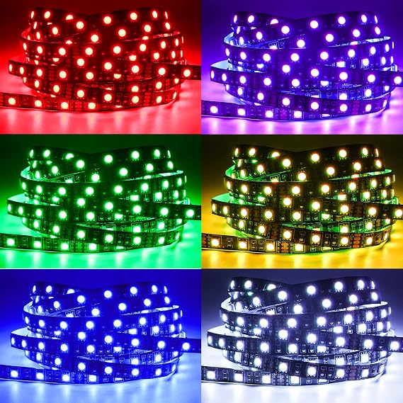 5M RGB LED Strip Light 12V Black PCB Board 5050 IP20 300 LEDs for Bedroom, Kitchen Decoration [Energy Class F]