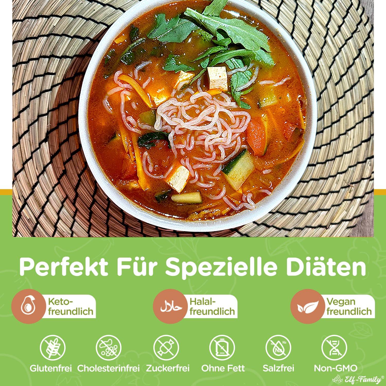 Elf-Family 270g x6er Box(12 pack) Bio Konjak Nudeln Ultra Low Carb Shirataki Nudeln Vegan Glutenfrei-Instant Nudeln ohne kohlenhydrate/Keto/Kalorienarme/Fettfrei/Zuckerfrei -Spaghetti