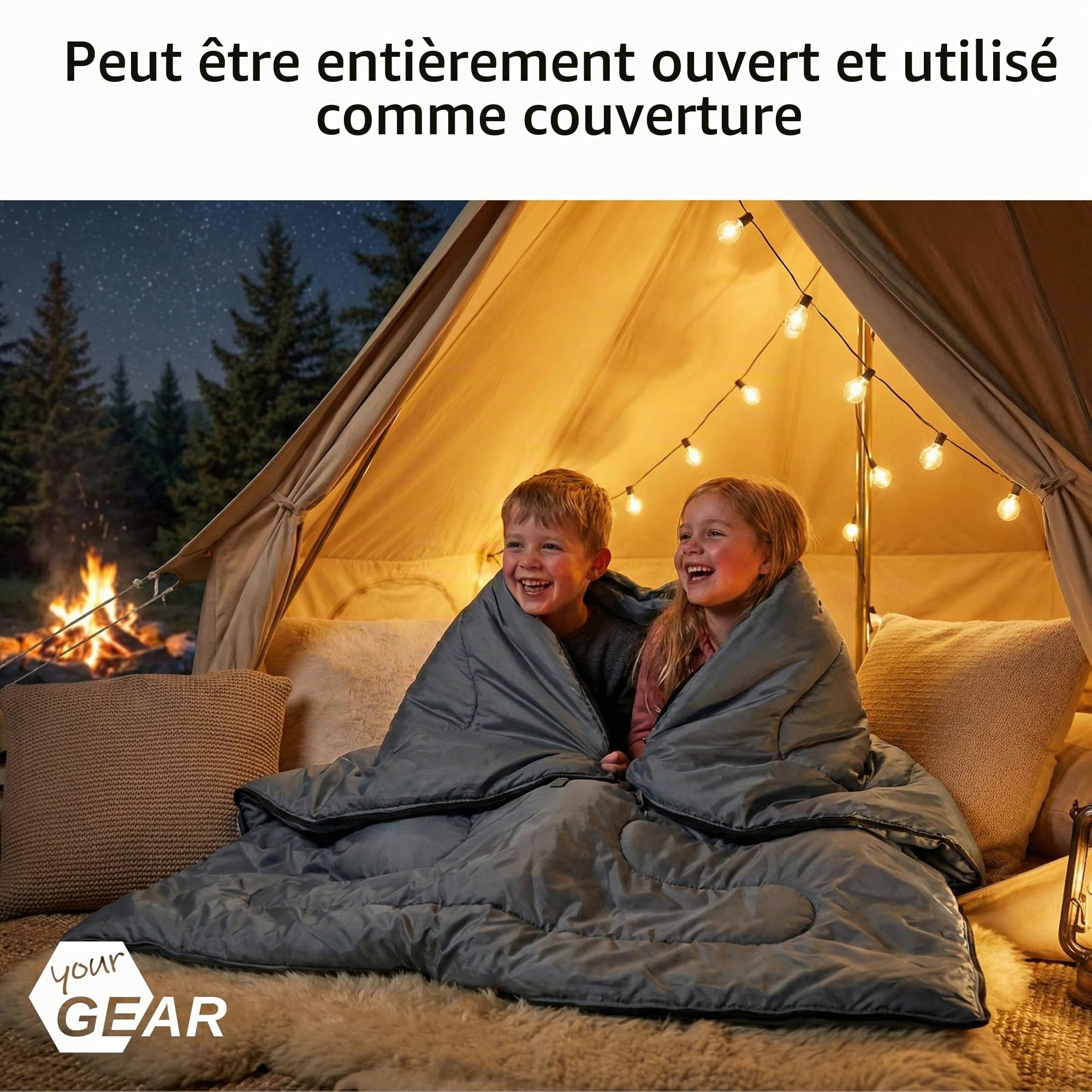 your GEAR Sac de couchage double Marin - XXL - Pour 2 personnes - 220 x 150 cm - Divisible en 2 sacs de couchage individuels - Sac de couchage de camping 3 saisons - Confort +11 °C/extrême -7 °C