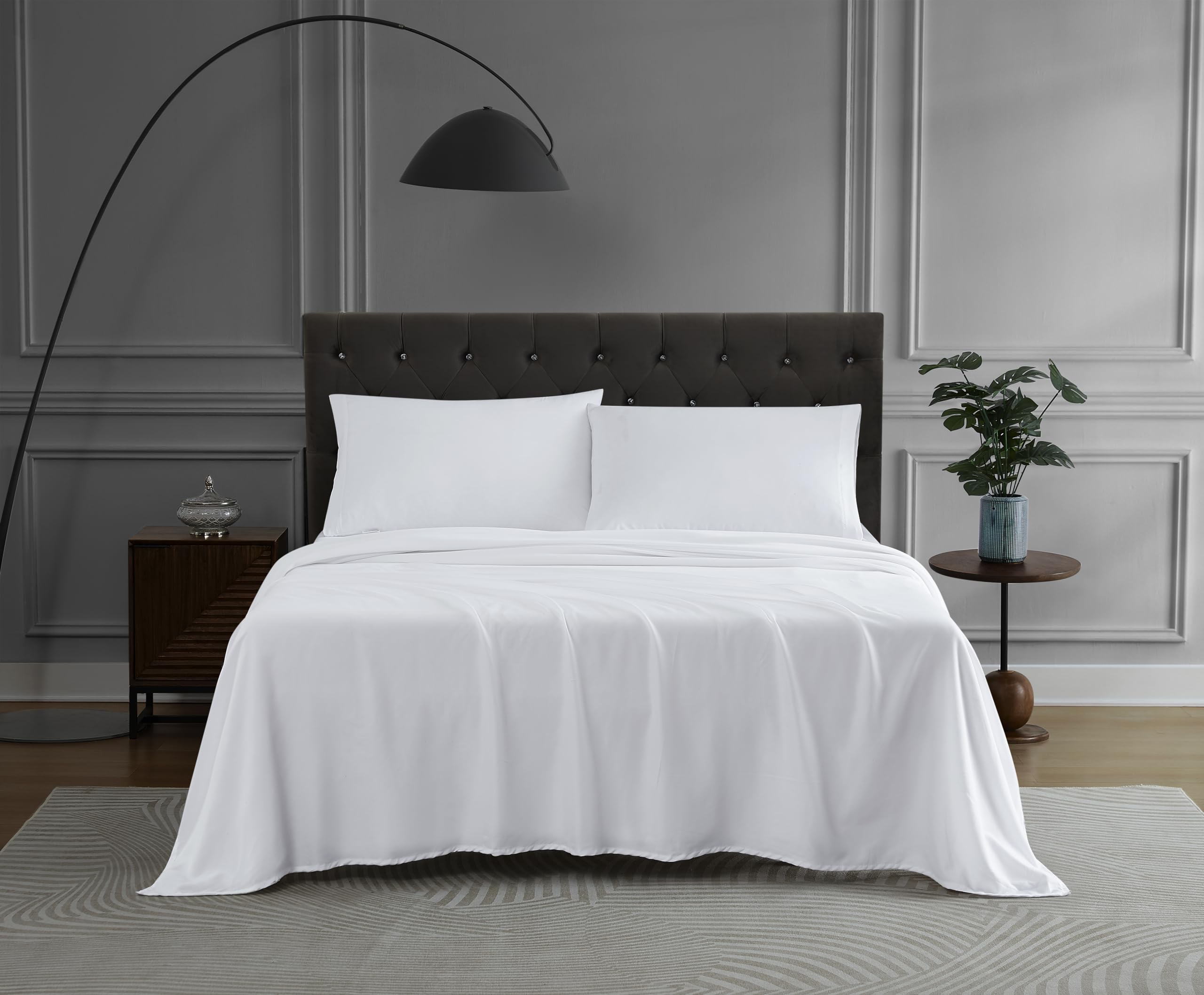 Linen Closet Queen Size White Microfiber Sheet Set Comfy Breathable Cooling Bed Sheets Brushed For Softness Deep Pocket