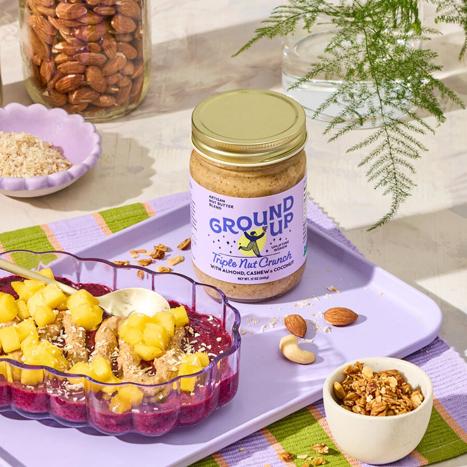 Ground Up Almond & Cashew Nut Butter - Triple Nut Crunch & Snickerdoodle Variety Pack - Peanut-Free, Dairy-Free, Gluten-Free, Vegan - 2 Jars 12oz