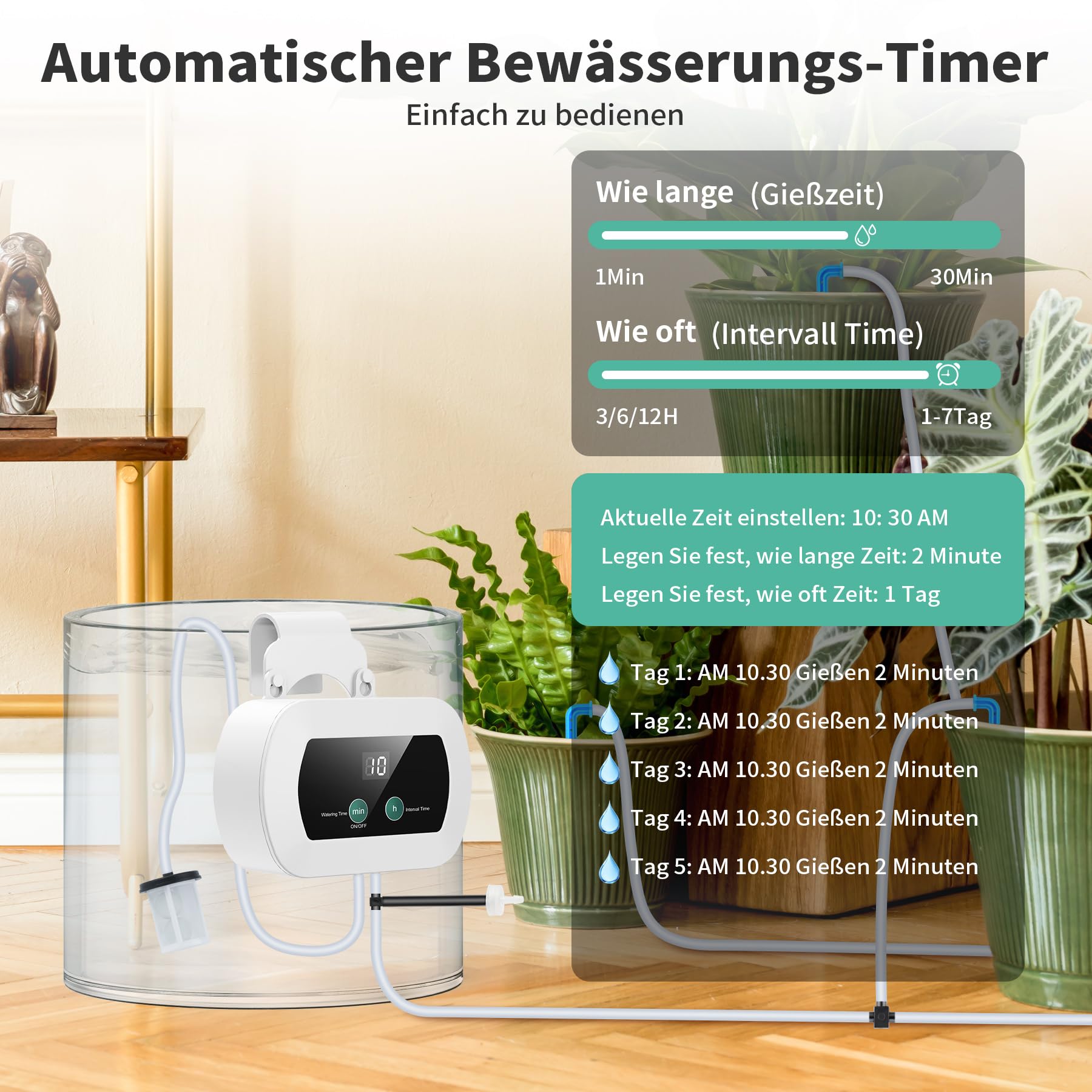 Système d'irrigation automatique - Goutte à goutte pour intérieur et jardin - Tuyau 10 m, 10 goutteurs