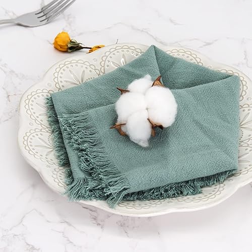 Miniatura 5 de Servilletas de tela hechas a mano con flecos, 18 x 18 pulgadas, juego de 6 servilletas de lino y algodón versátiles hechas a mano cuadradas rústicas