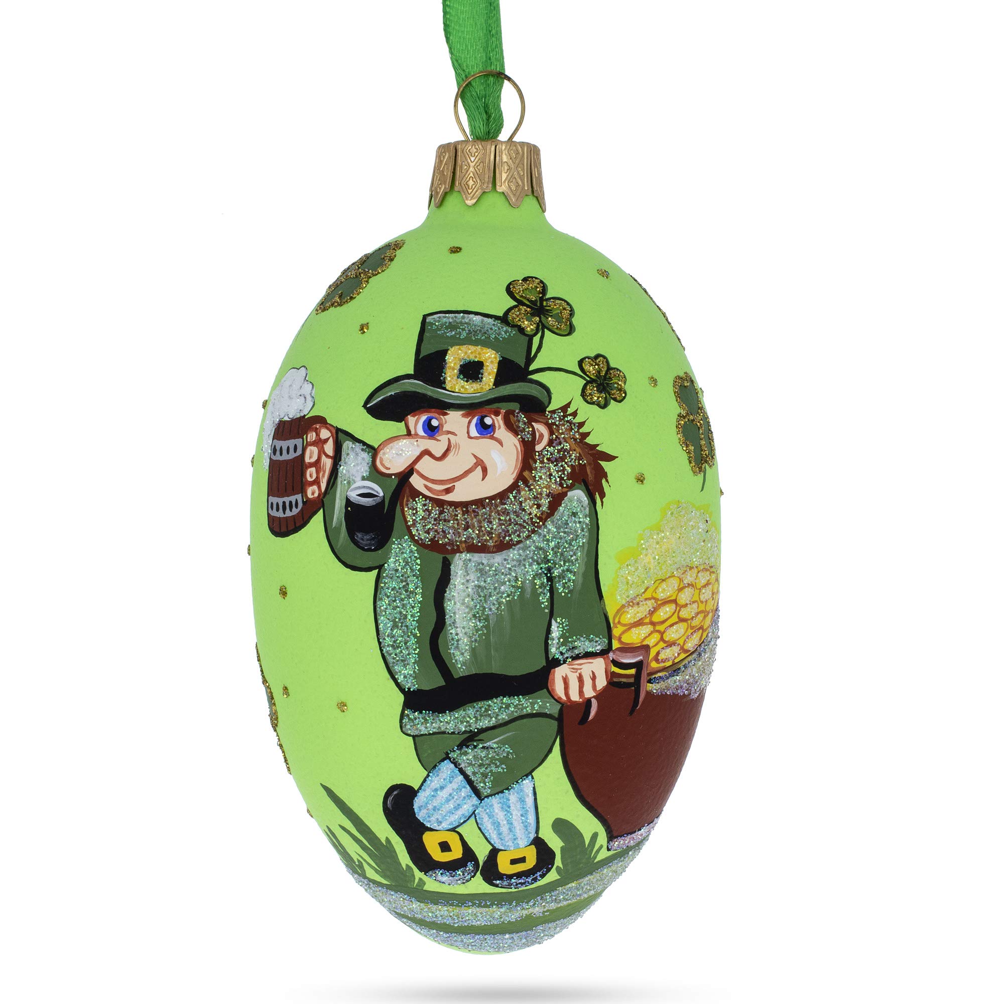 Ornement œuf de Saint-Patrick en verre haut de gamme 10cm