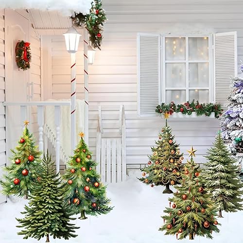 Miniatura 5 de 18 piezas de decoración de árbol de Navidad al aire libre, letreros de patio de árbol de Navidad con estacas, letreros de césped retro de Navidad