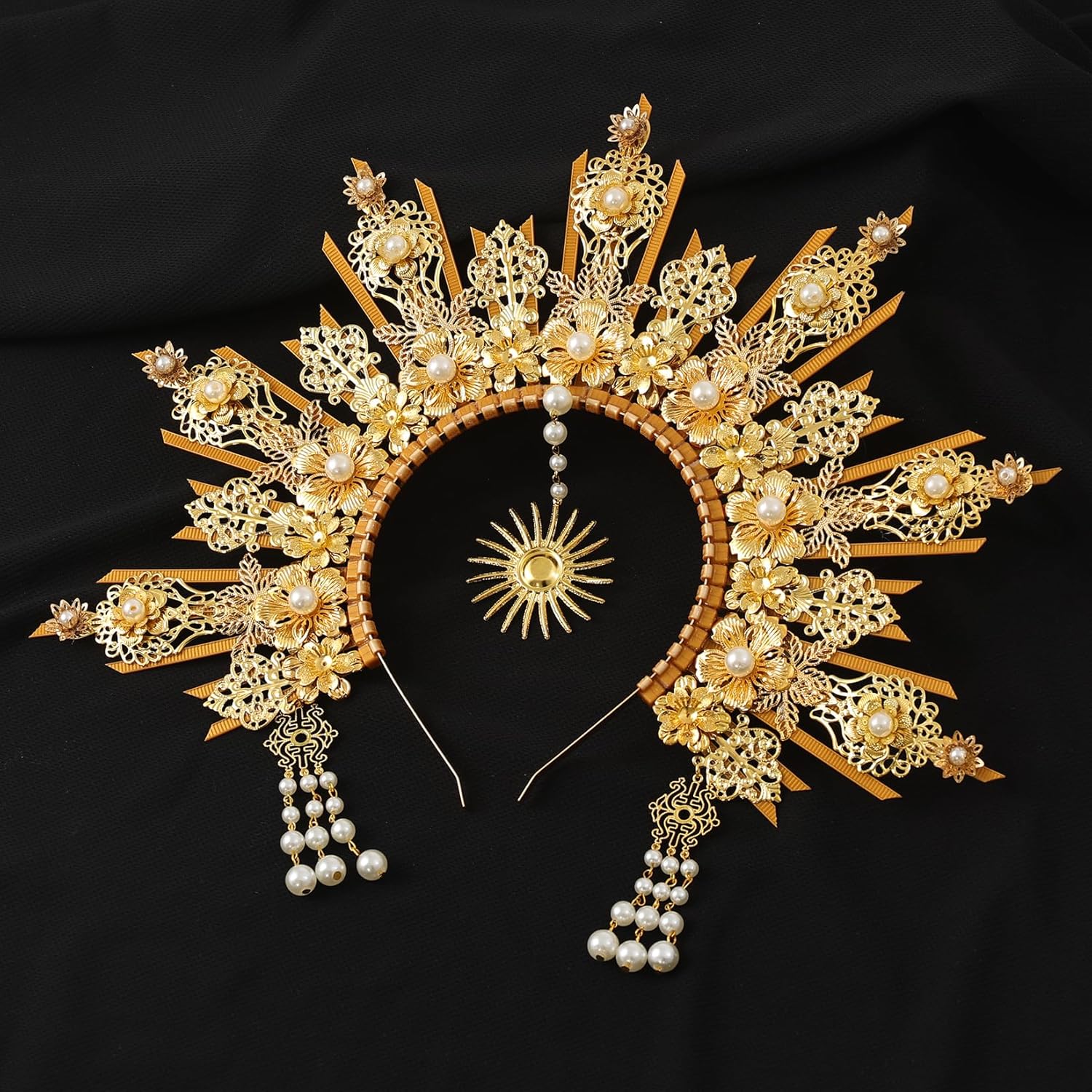 BLESSUME Goddess Gold Spike Halo Crown Headpiece NYLON ZIP TIE Wedding Bride Hair Band Tiara… - Image 6